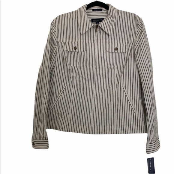 Jones New York | Women's Pinstripe Stretchy Jacket | Brown & Cream | NWT | Large - Picture 1 of 5